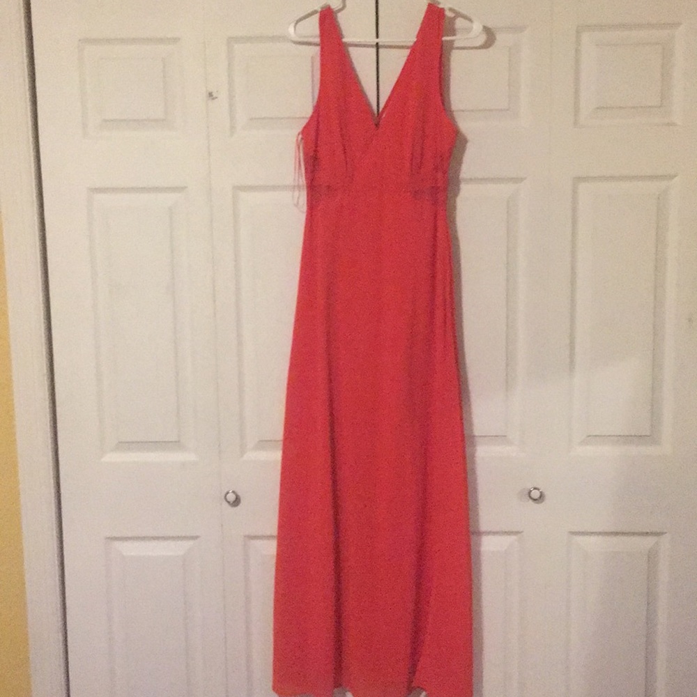 Coral maxi dress with lace cut outs